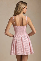Bow-Detail A-Line Mini Dress in Pink Polka Dot