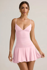 Modal Ruched A-Line Mini Dress in Baby Pink