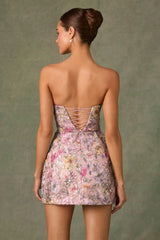 Embellished Convertible Lace-Up Gown in Floral Pink