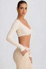 Ribbed Modal Long-Sleeve Crop Top in Ecru