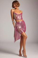 Premium Chainmail High Waist Mini Skirt in Multi Pink