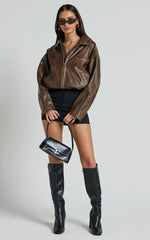 Sophia Jacket - Crop PU Bomber Jacket in Brown