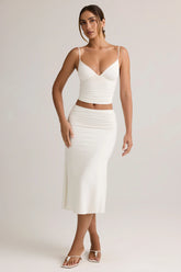 Modal Ruched Mid-Rise Midaxi Skirt in White