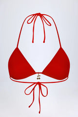 Charm-Detail Triangle Bikini Top in Fiery Red