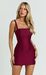 Beckett Mini Dress - Square Neck Form Fitting Dress in Wine