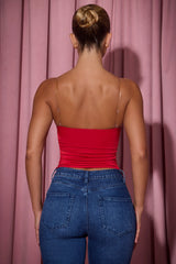 Ruched Plunge-Neck Camisole Top in Red