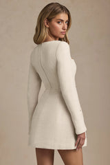 Sweetheart-Neck Structured Mini Dress in Ivory