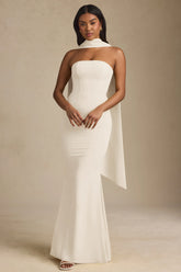 Scarf-Detail Strapless Gown in Ivory