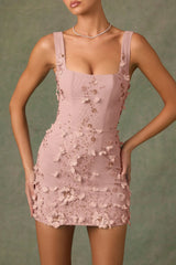 Embellished Corset Mini Dress in Dusty Rose