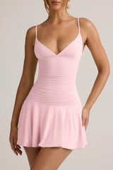 Modal Ruched A-Line Mini Dress in Baby Pink