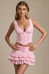 Plunge-Neck Scalloped Corset Top in Soft Pink