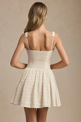 Broderie Anglaise Bow-Detail A-Line Mini Dress in Ivory
