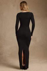 Modal Contrast-Trim Maxi Dress in Black