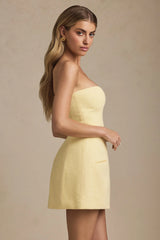 Sweetheart-Neck Strapless Structured Mini Dress in Pastel Yellow