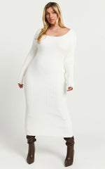 Kister Midi Dress - Long Sleeve Twist Back Dress in Ivory