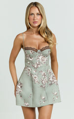 Benson Mini Dress - Sweetheart Fit And Flare Tulip Dress in Botanical Bliss
