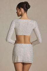 Embellished Micro Mini Skirt in White