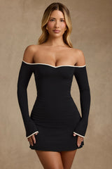Modal Off-Shoulder A-Line Mini Dress in Black
