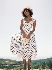 Rahma Polka Dot Drop Waist Midi Cotton Poplin Dress
