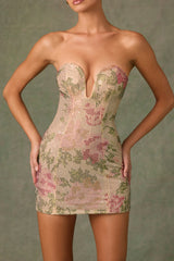 Embellished Sweetheart-Neck A-Line Mini Dress in Rose Hotfix