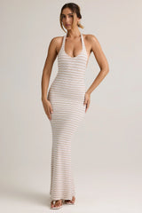 Modal Backless Halterneck Maxi Dress in Pink & Yellow Stripe
