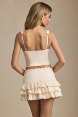 Layered Ruffled Low-Rise Mini Skirt in Ivory