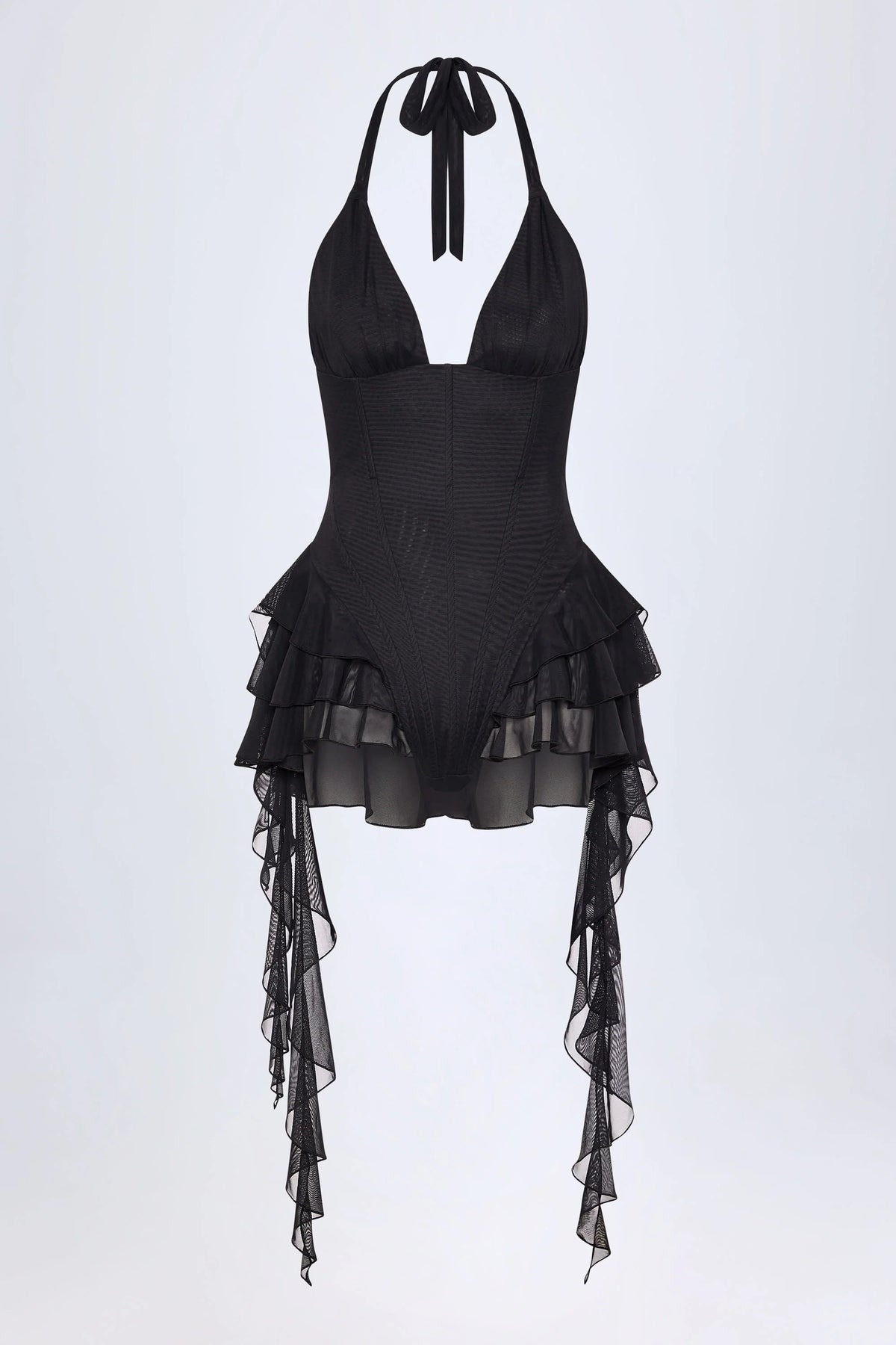 Ruffled Halterneck Bodysuit in Black