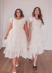 Romantic Ruffle Tiered Lace Midi Dress – Burgundy / Apricot / Black