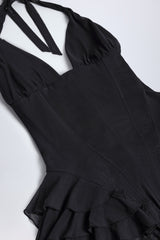Kateproms Ruffled Halterneck Bodysuit in Black