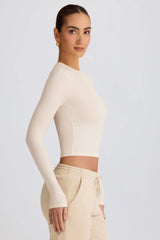Ribbed Modal Long-Sleeve Top in Ecru
