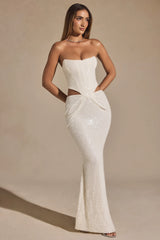 Embellished Cut-Out Draped Corset Gown in White