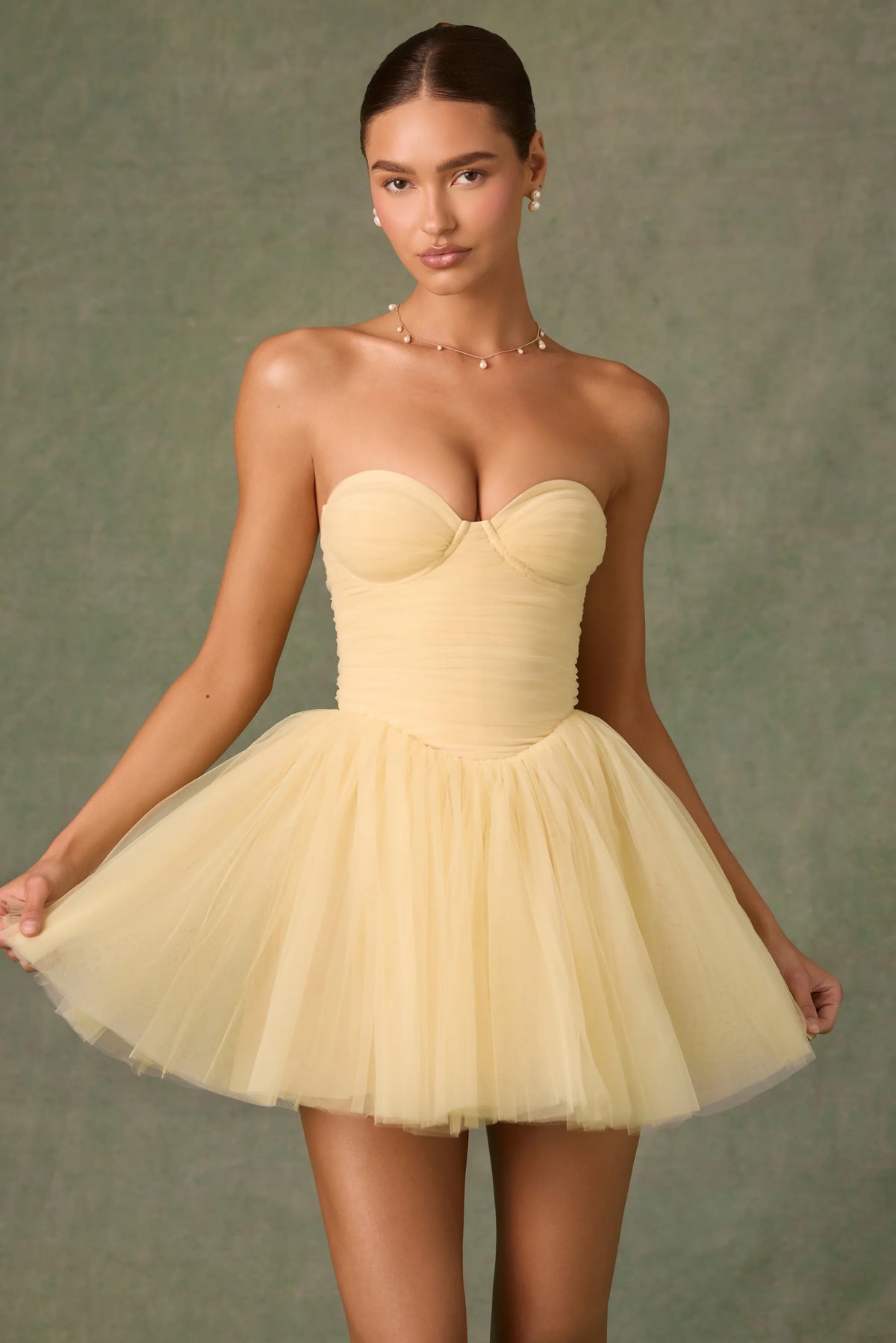 Tulle Corset Mini Dress in Yellow