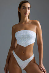 Embellished Scarf Bandeau Bikini Top in White