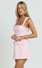 Garrett Mini Dress - Square Neck Fit And Flare Dress in Pink