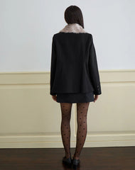 Arsil Double Breasted Coat in Black Wool