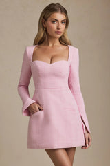 Sweetheart-Neck Structured Mini Dress in Soft Pink