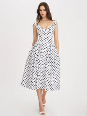 Rahma Polka Dot Drop Waist Midi Cotton Poplin Dress