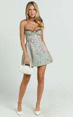 Benson Mini Dress - Sweetheart Fit And Flare Tulip Dress in Botanical Bliss