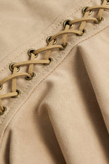 Lace-Up Mid-Rise Mini Skirt in Tan