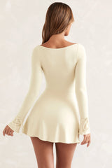 Square Neck Long Sleeve Mini Dress in Ivory