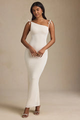 Textured Jersey Backless Maxi Dress in Ivory