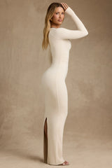 Modal Contrast-Trim Maxi Dress in Ivory