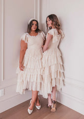 Romantic Ruffle Tiered Lace Midi Dress – Burgundy / Apricot / Black