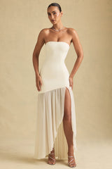 Asymmetric Strapless Fishtail Maxi Dress in Ivory