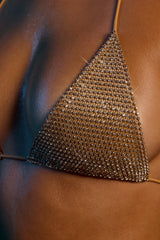 Halter Neck Triangle Bikini Top in Gold