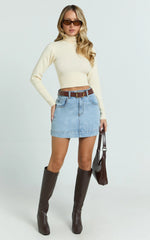 Natalie Top - Long Sleeve Roll Neck Knitted Top in Cream