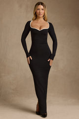 Modal Contrast-Trim Maxi Dress in Black