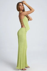 High-Waist Wide-Leg Trousers in Olive Green