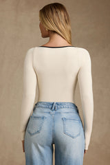 Modal Contrast-Trim Bodysuit in Ivory