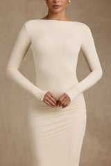 Modal Ruched Backless Maxi Dress in Ivory